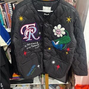 First Row Black Quilted Bomber Jacket